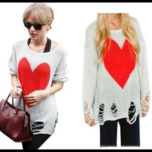 Wildfox white Label Happy Heart Distressed Sweater